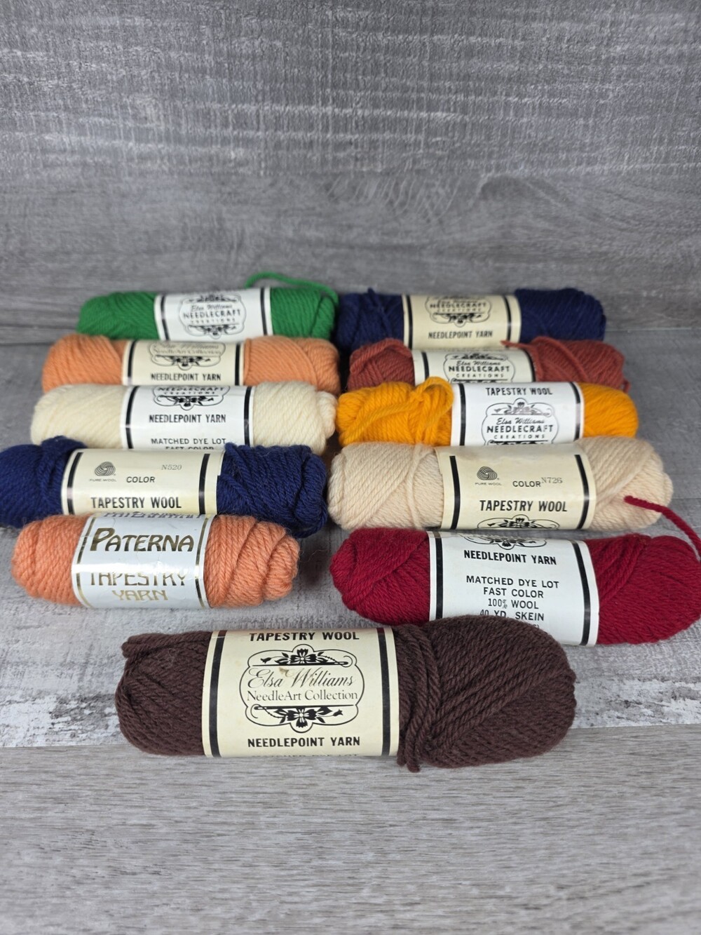 Vintage Elsa Williams Tapestry Yarn 100% Wool Neddlepoint Skeins Lot of 11 g72